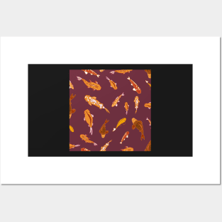 Simple swimming koi fish - orange, burgundy Posters and Art